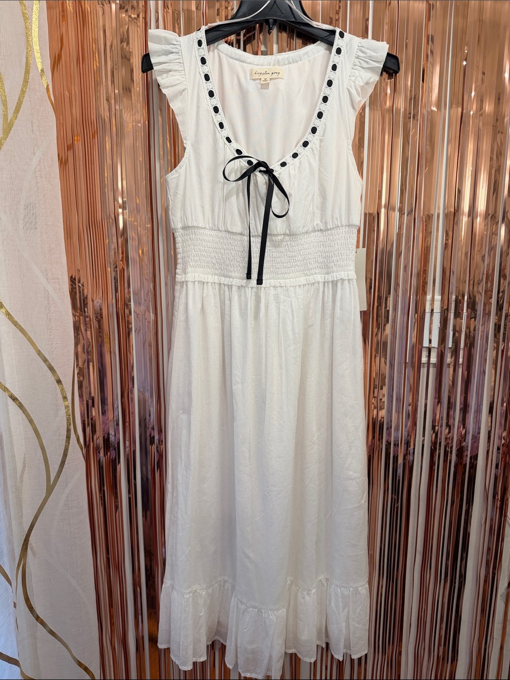 Kingston Grey White Midi Dress with Black Trim NEW M